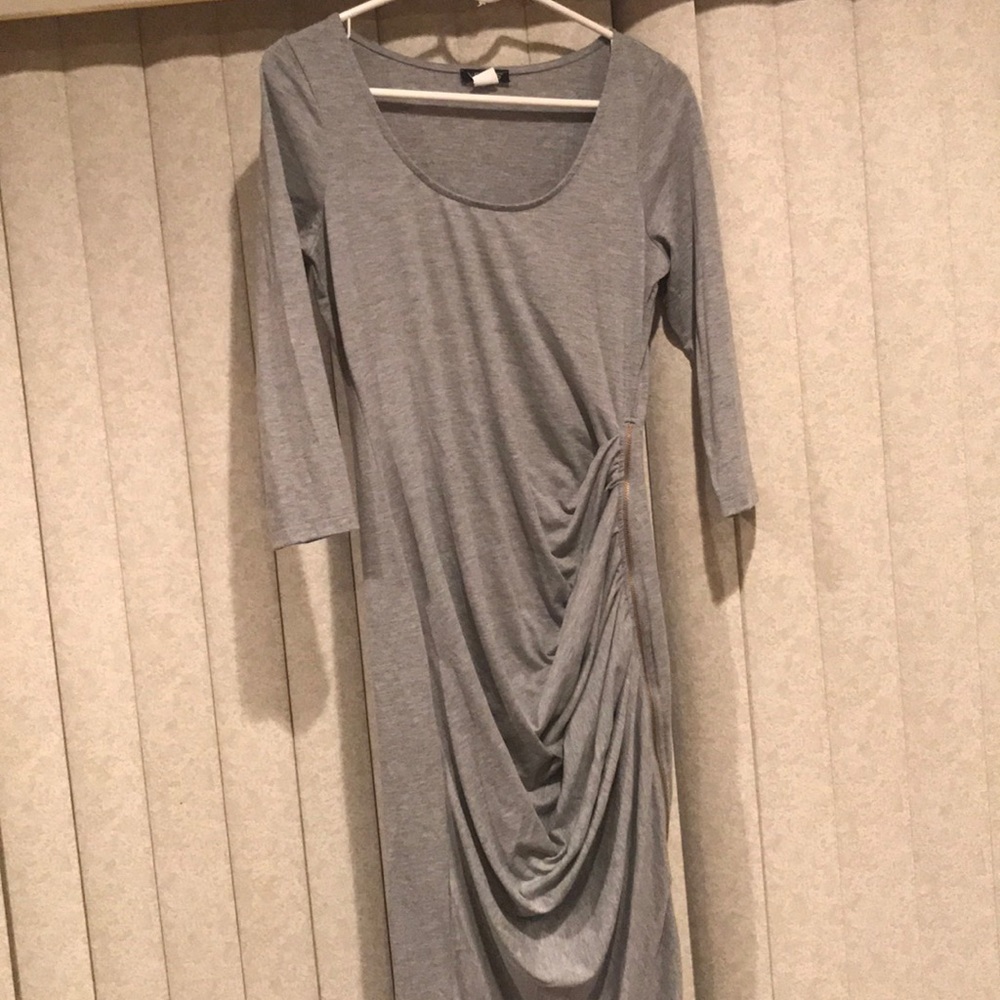 Venus Gray Side-Ruched, Side-Zip Dress